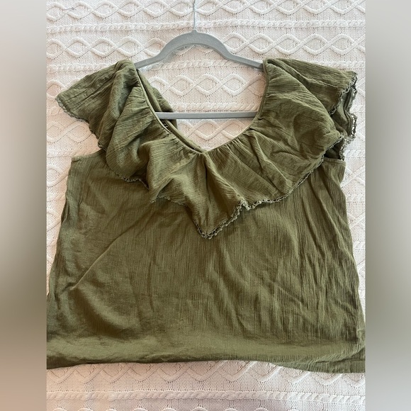 LOFT Olive Ruffle Blouse Cotton Womens Size XS - Picture 10 of 11